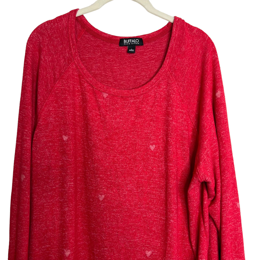 Buffalo David Bitton Womens Sweater Large Red Hearts Valentines Day Oversized